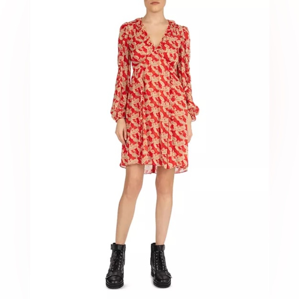 KOOPLES Volute Paisley Print Ruffled Women's Dress Sz 0